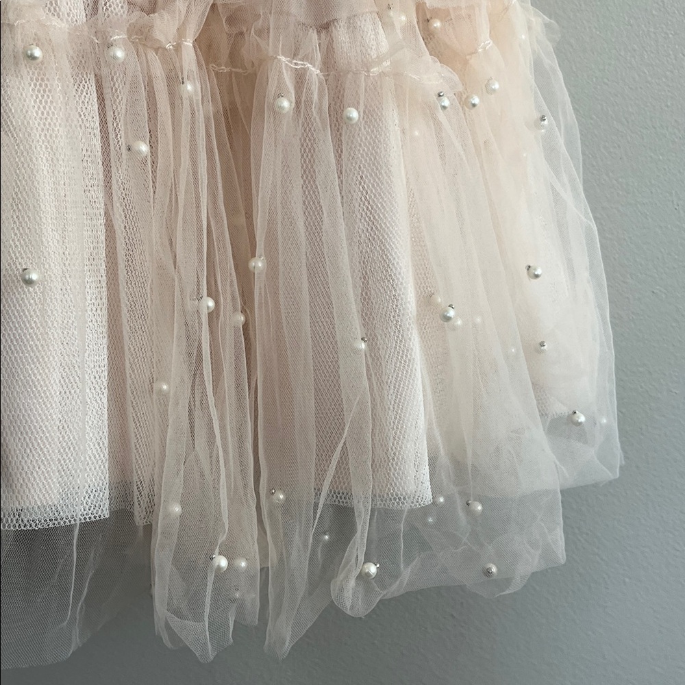 Mable Pearl Stud Swiss Dot Tulle Mini Dress in blush pink size large - Picture 13 of 16